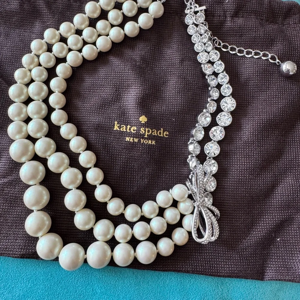 Kate Spade Pearl and Silver Necklace with Bow - Picture 2 of 5